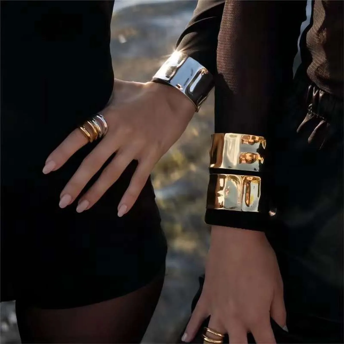 Beaten Glossy 18K Gold Anti Tarnish Cuff Kada For Women