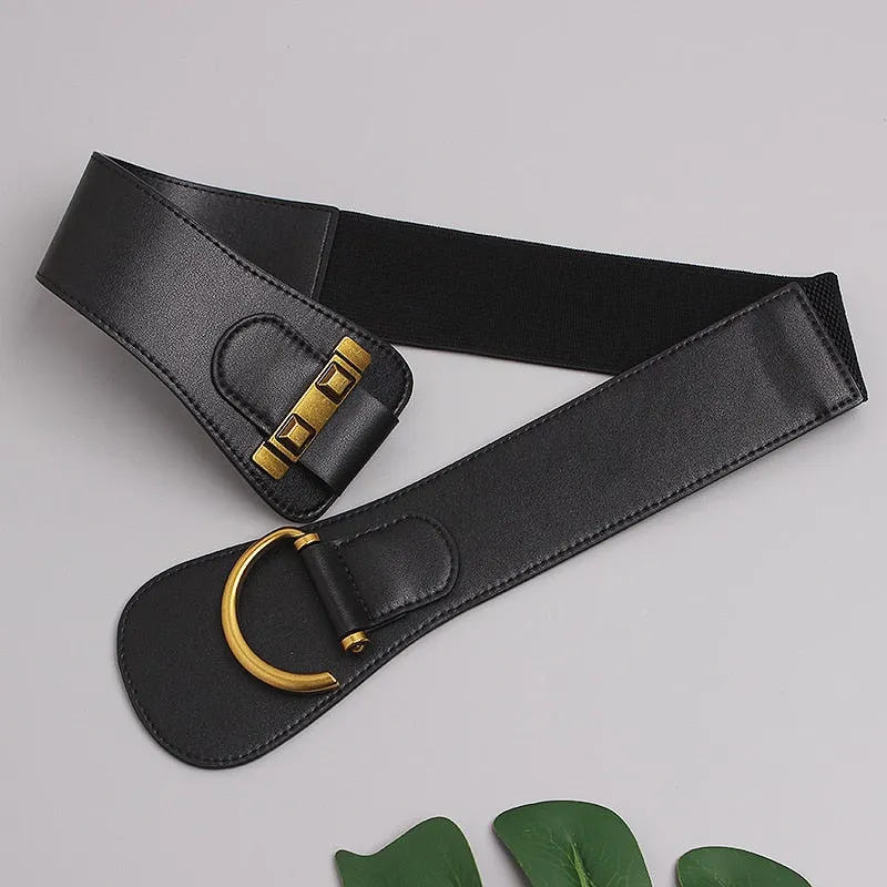 Elegant Womens Gold-Tone Pin Buckle Waist Belt