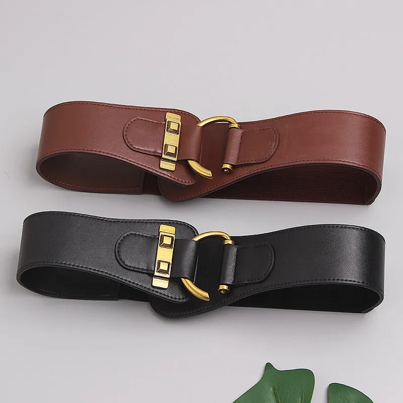 Elegant Womens Gold-Tone Pin Buckle Waist Belt
