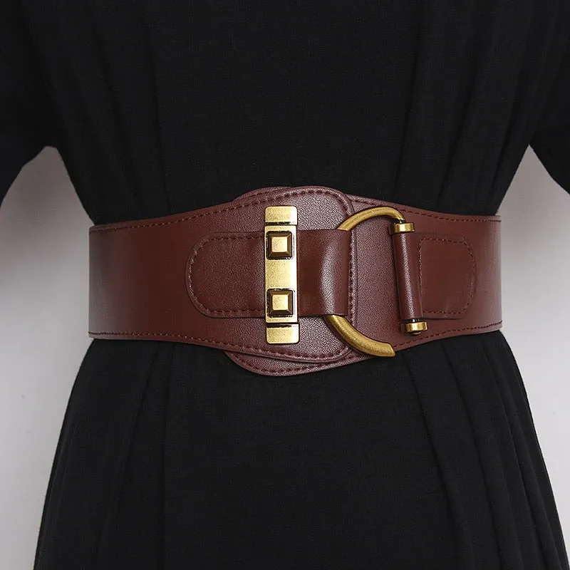 Elegant Womens Gold-Tone Pin Buckle Waist Belt