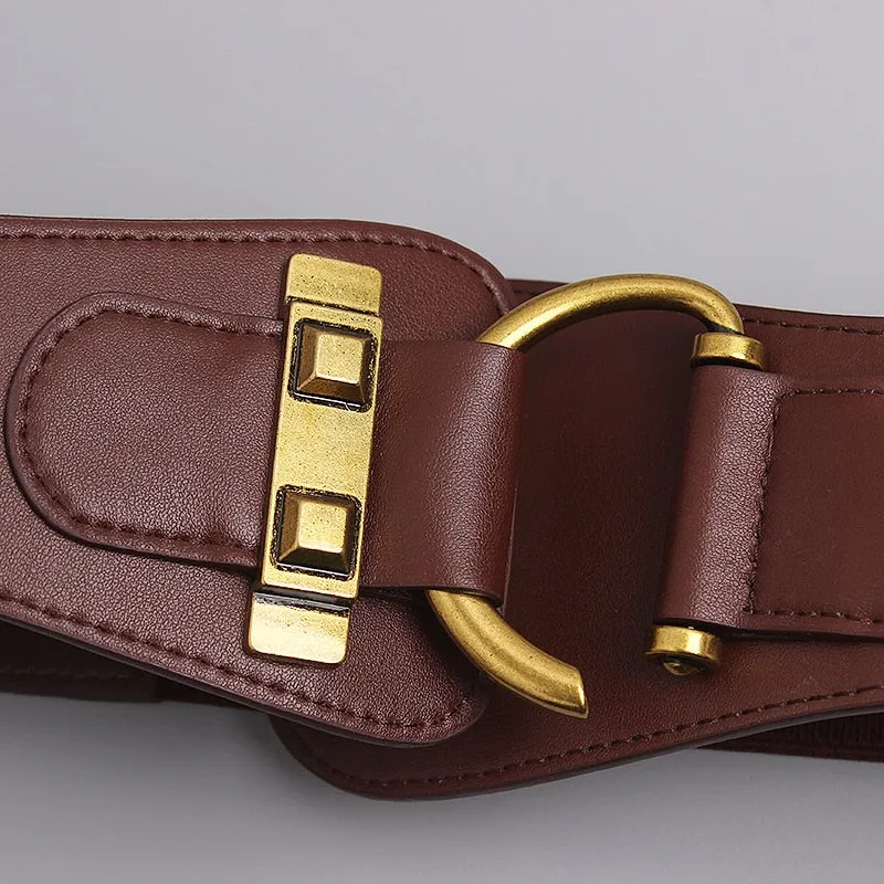 Elegant Womens Gold-Tone Pin Buckle Waist Belt