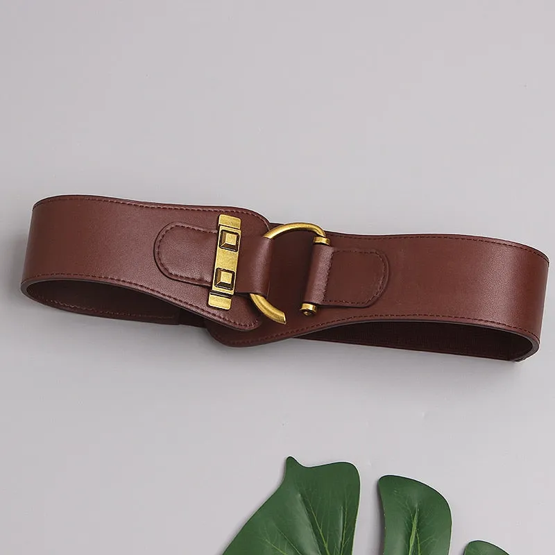 Elegant Womens Gold-Tone Pin Buckle Waist Belt