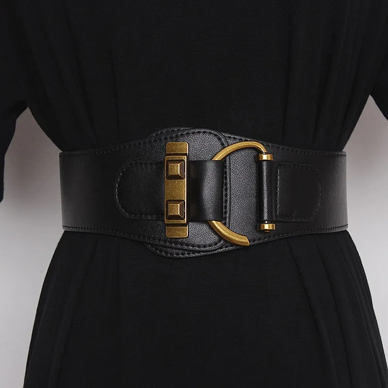 Elegant Womens Gold-Tone Pin Buckle Waist Belt