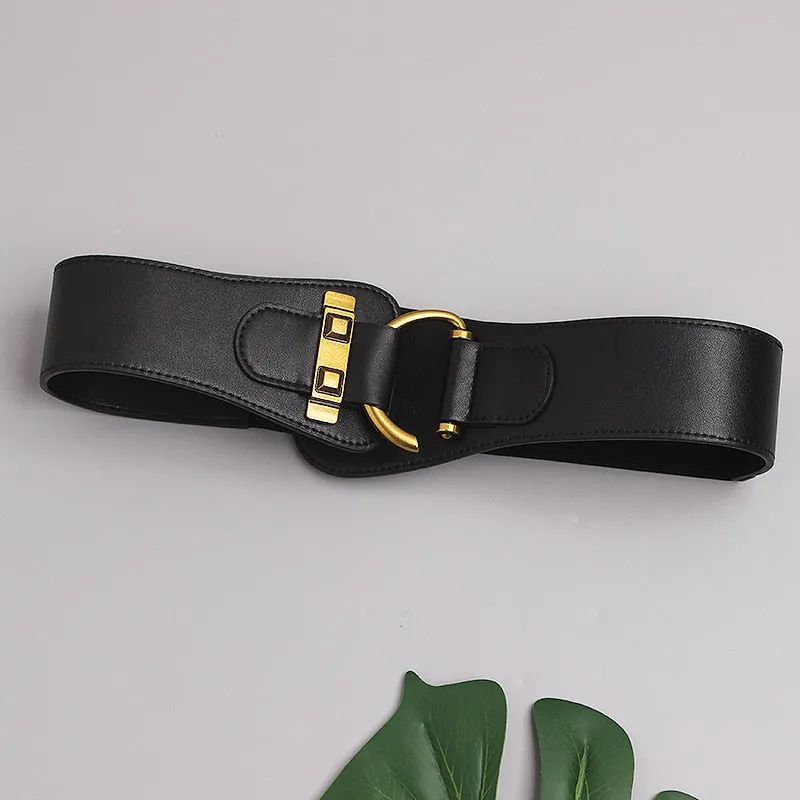 Elegant Womens Gold-Tone Pin Buckle Waist Belt
