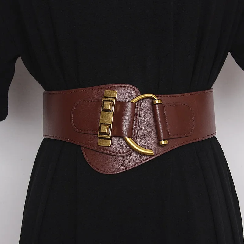Elegant Womens Gold-Tone Pin Buckle Waist Belt