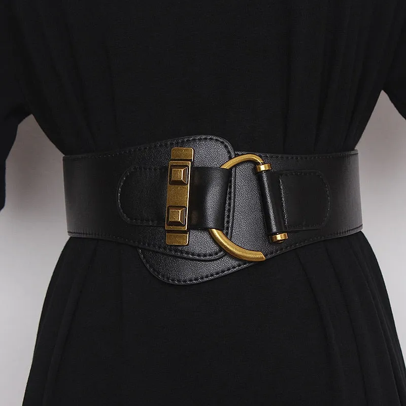 Elegant Womens Gold-Tone Pin Buckle Waist Belt
