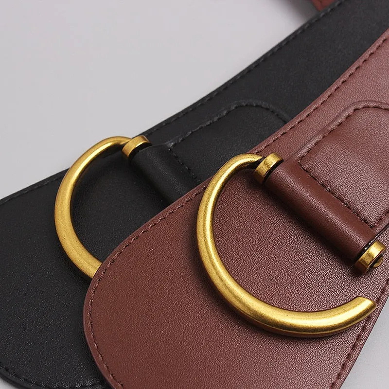 Elegant Womens Gold-Tone Pin Buckle Waist Belt