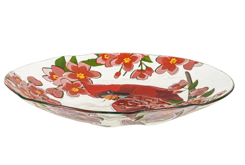 Bird Bath - Cardinal Embossed Glass