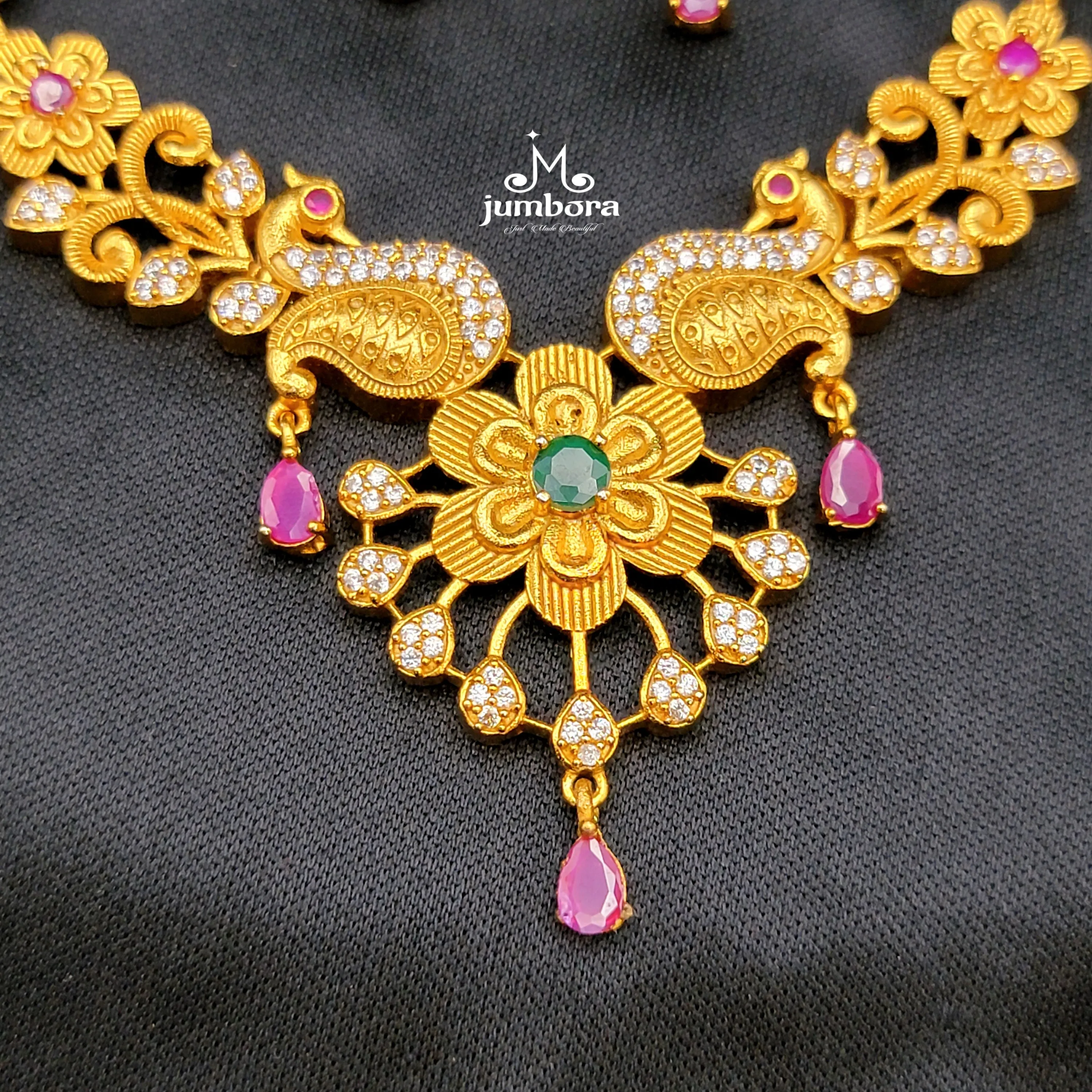 Black Mangalsutra Beads with Matte Gold Peacock Pendant set