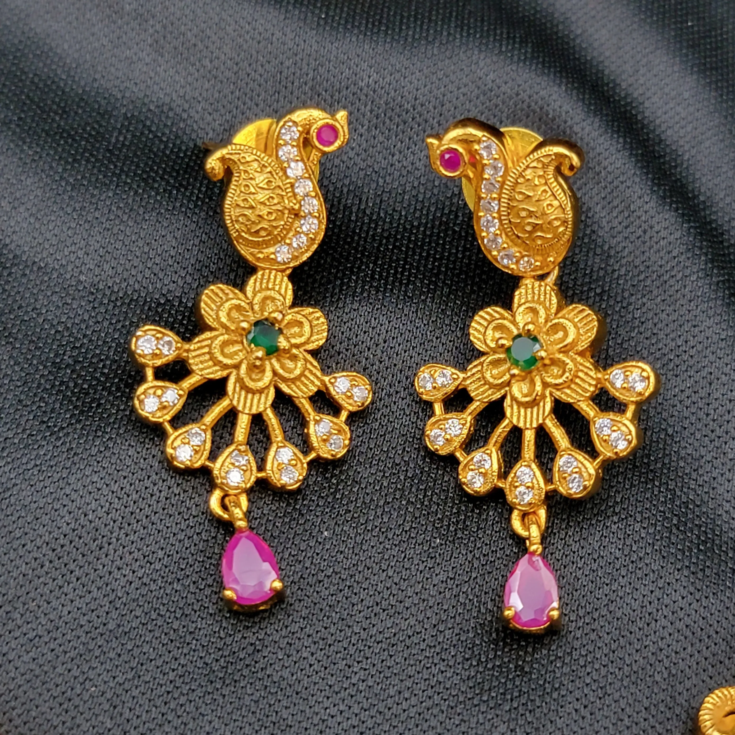 Black Mangalsutra Beads with Matte Gold Peacock Pendant set