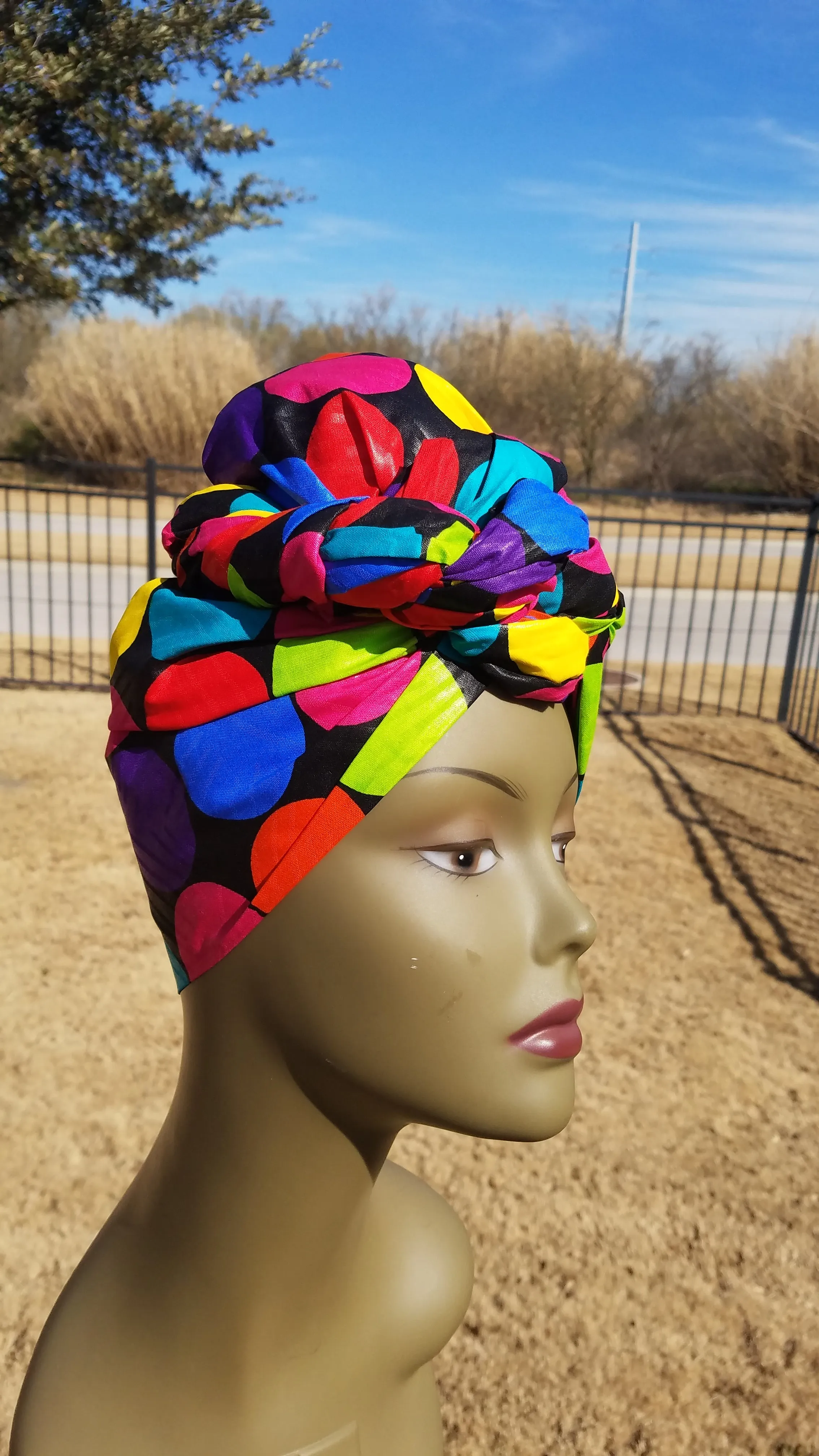 Black Multicolor African Fabric Headwrap. Ankara Headwrap