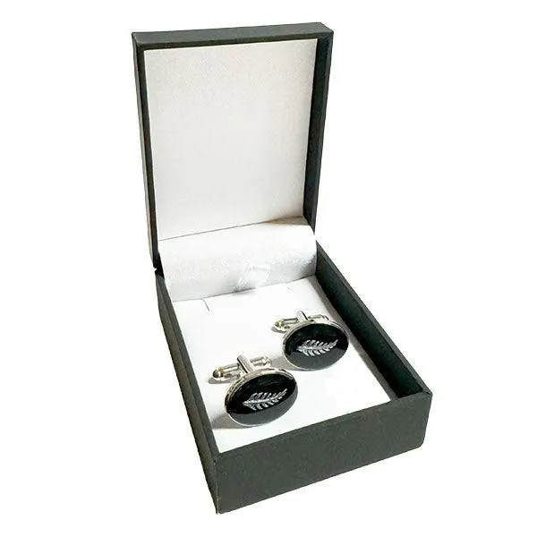 Black or NZ Paua Shell Silver Fern Cufflinks