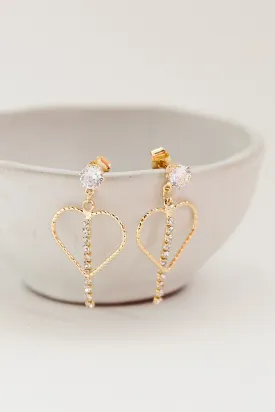 Blakely Gold Rhinestone Heart Drop Earrings
