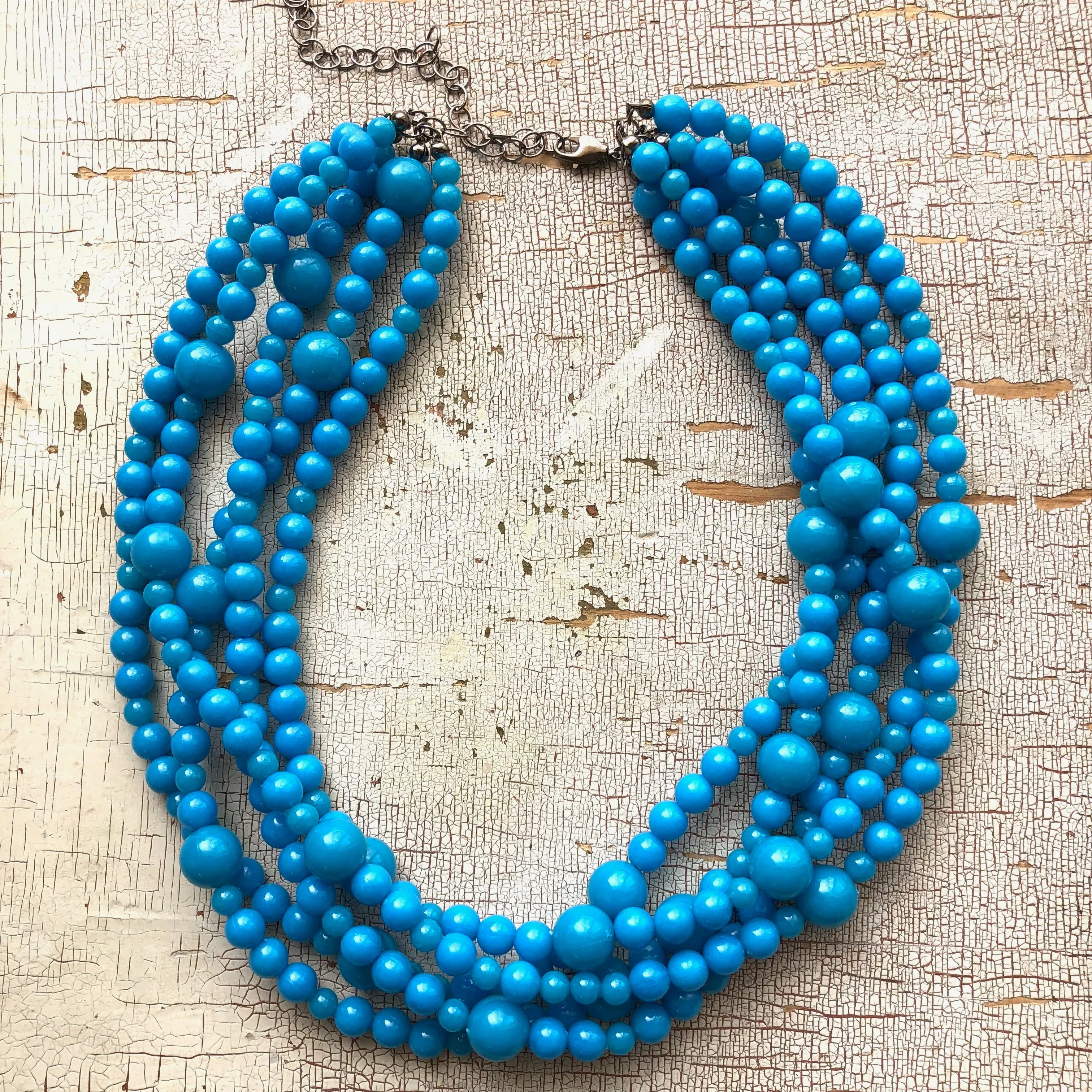Bright Turquoise Blue Beaded Sylvie Statement Necklace