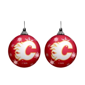 Calgary Flames Primary Logo Light Up Single Ball Christmas Ornament Snowy - 2 Pack