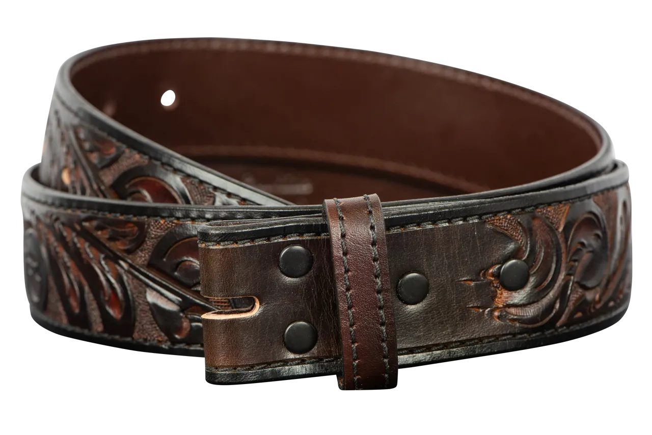 Chacon 1.5" Western Tooled Straight Belt Strap - Brown