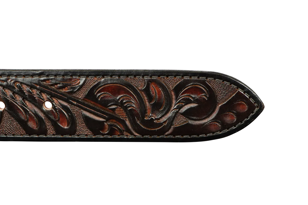 Chacon 1.5" Western Tooled Straight Belt Strap - Brown