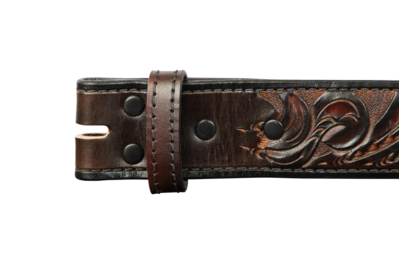 Chacon 1.5" Western Tooled Straight Belt Strap - Brown