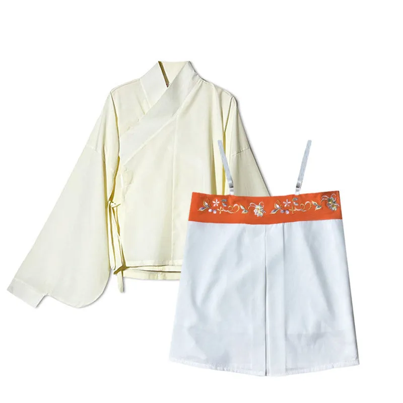 Chinese Style Solid Color Pipa Sleeve Cross-collar Top   Embroidered Suspenders - Clearance Special