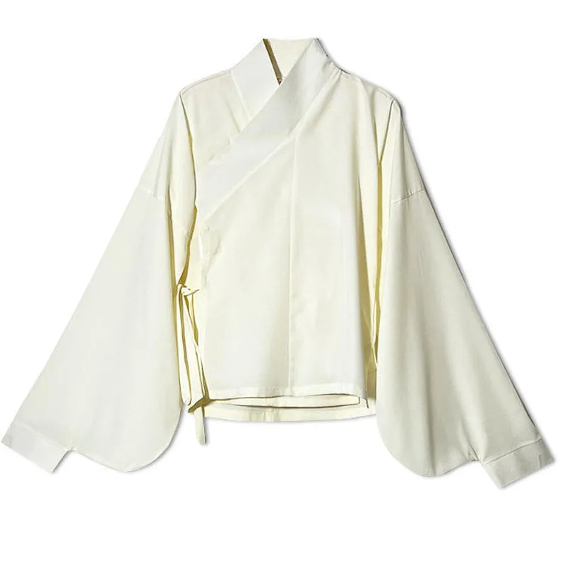 Chinese Style Solid Color Pipa Sleeve Cross-collar Top   Embroidered Suspenders - Clearance Special