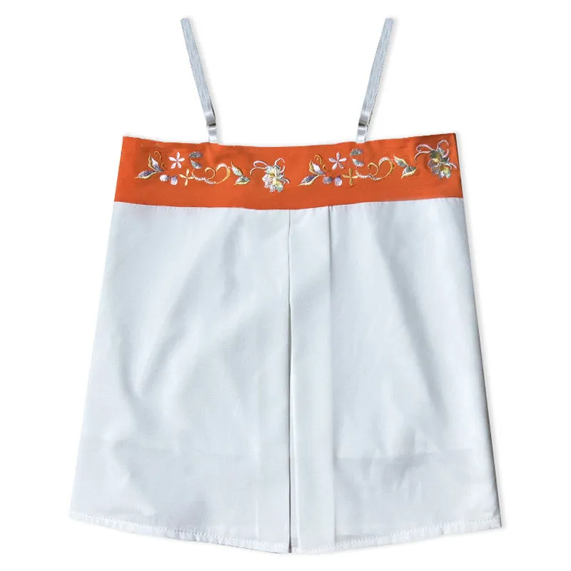 Chinese Style Solid Color Pipa Sleeve Cross-collar Top   Embroidered Suspenders - Clearance Special