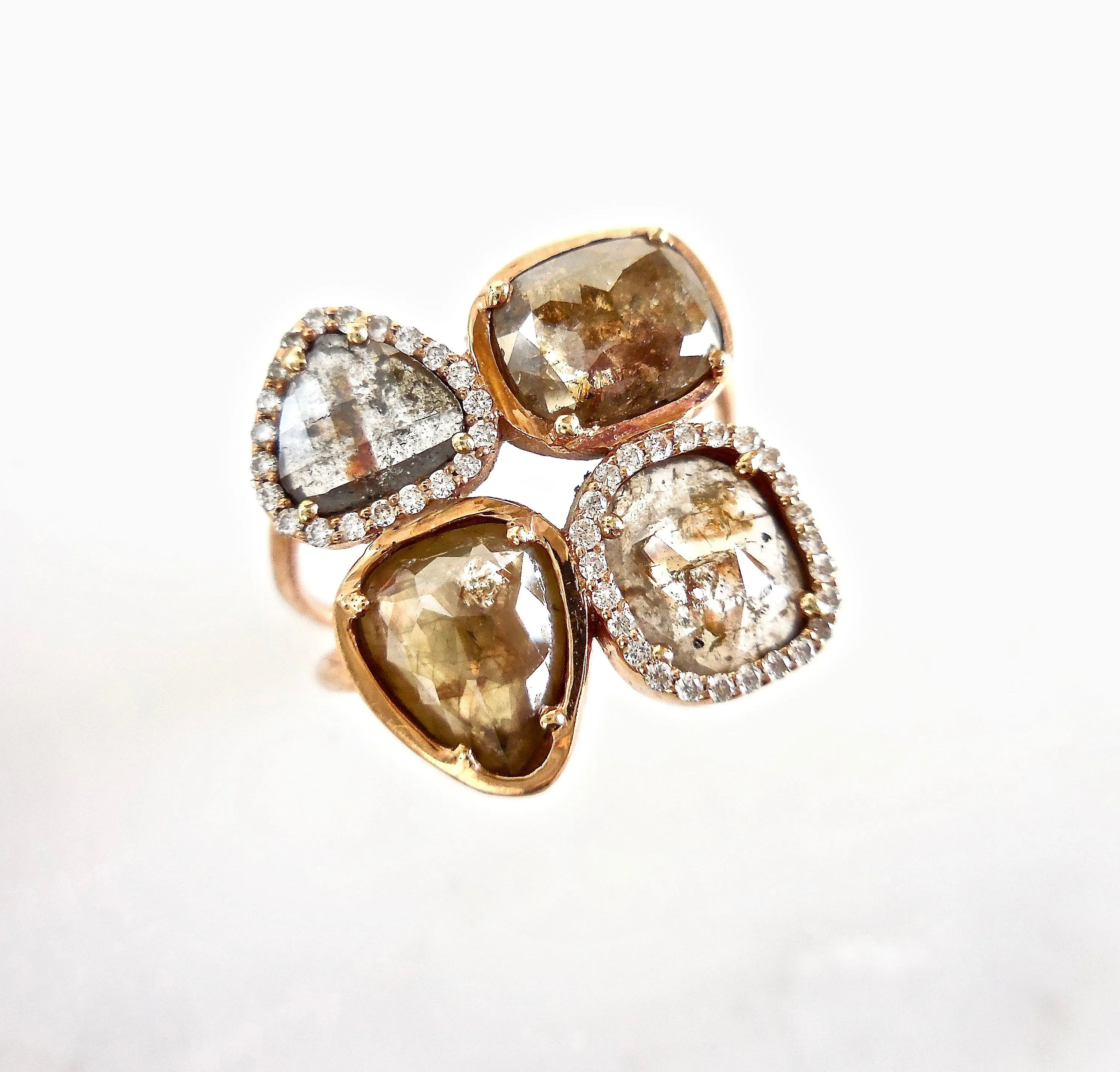 Cluster Rose Cut Diamond Ring - Rose Cut Diamond Ring - Unique Rose cut Gold Ring
