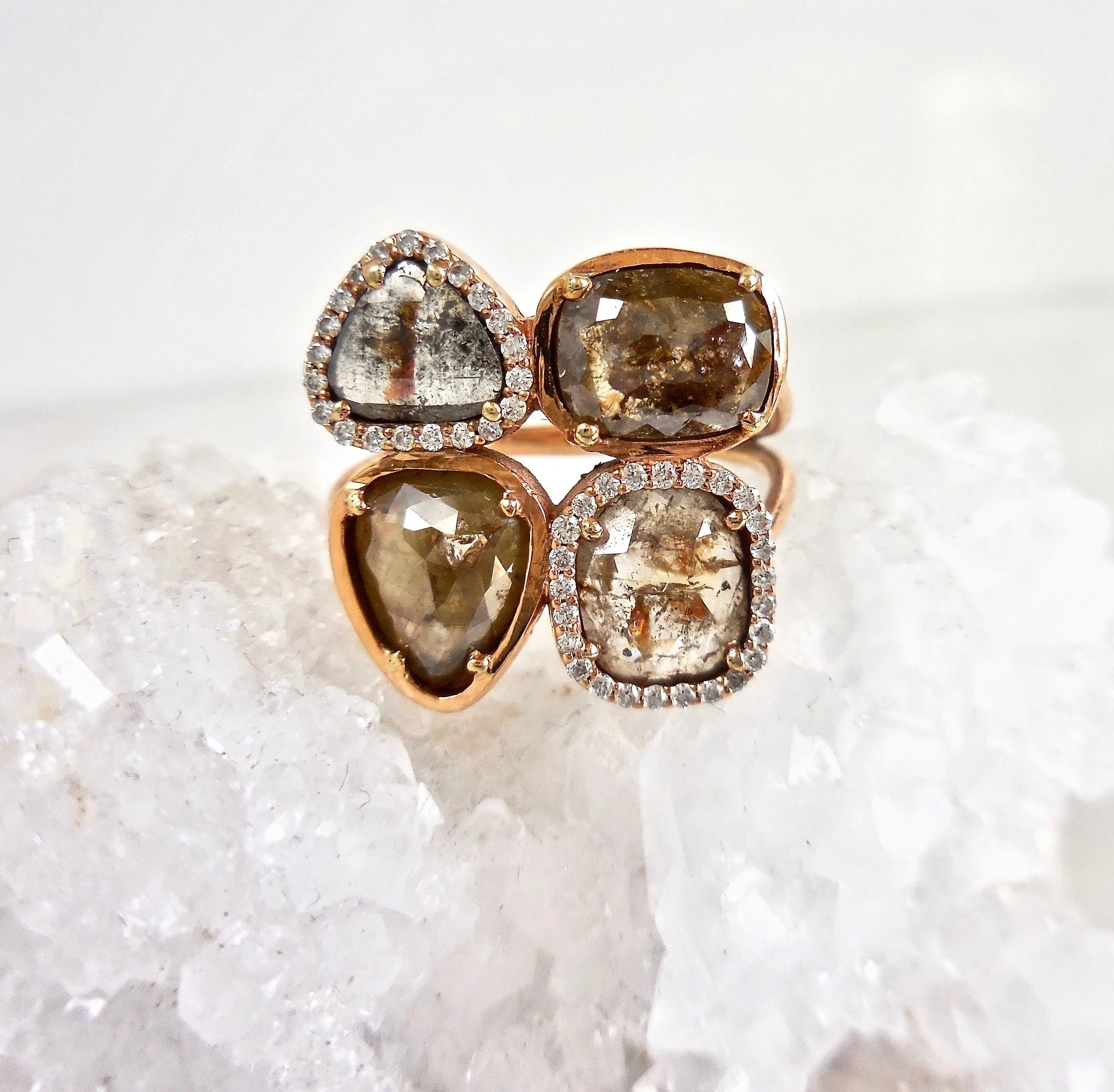 Cluster Rose Cut Diamond Ring - Rose Cut Diamond Ring - Unique Rose cut Gold Ring