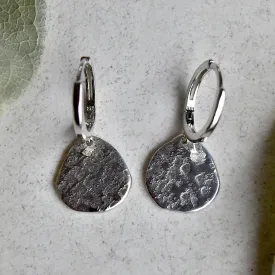 'Concrete' Silver Huggie Hoop with Small Drop
