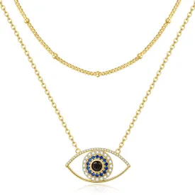 Dainty 14K Gold Layered Evil Eye Religious Necklace- Devil's Eye Satellite