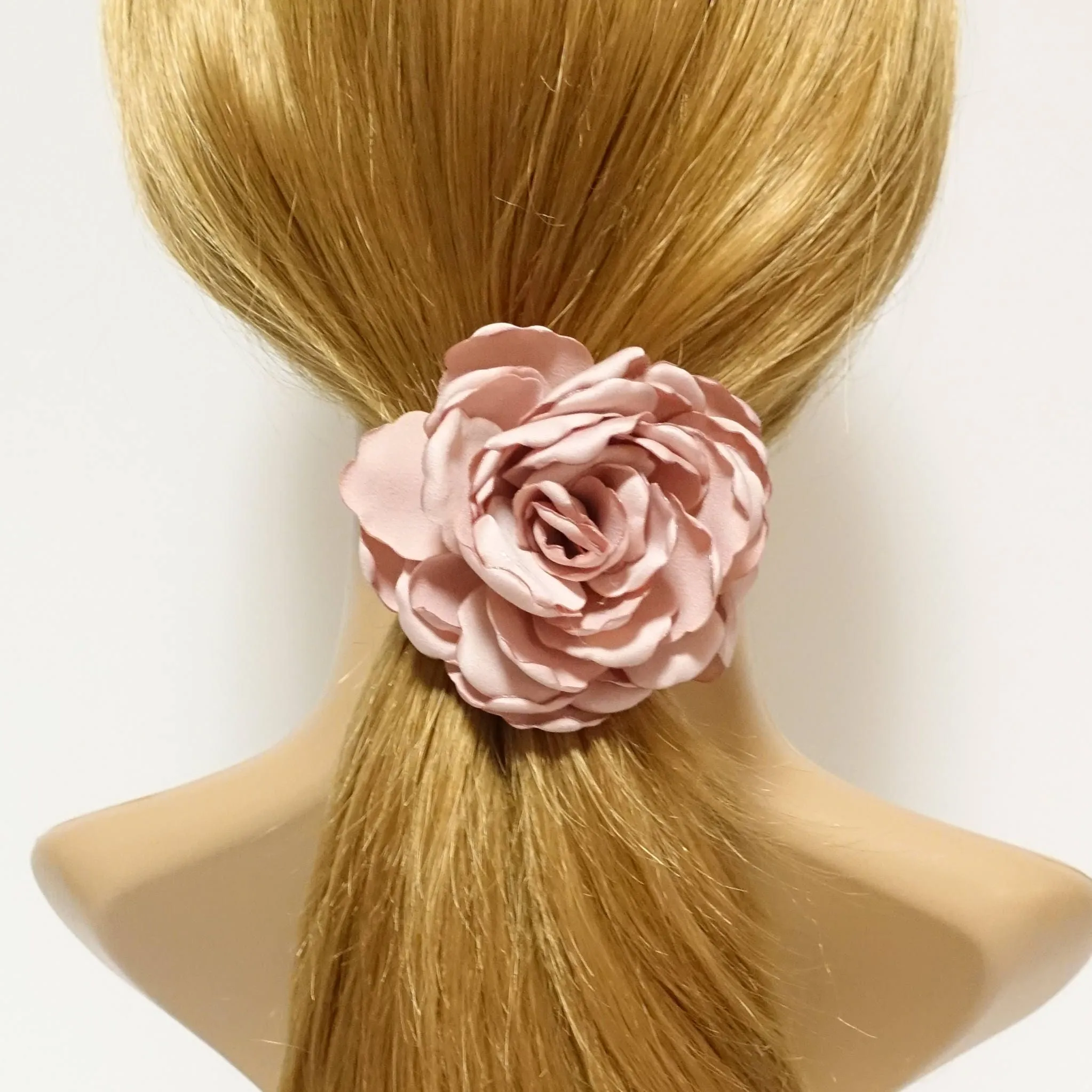 Discolored Petal Wild Rose Flower Hair Elastic Ponytail Holder Women Hair Accessory