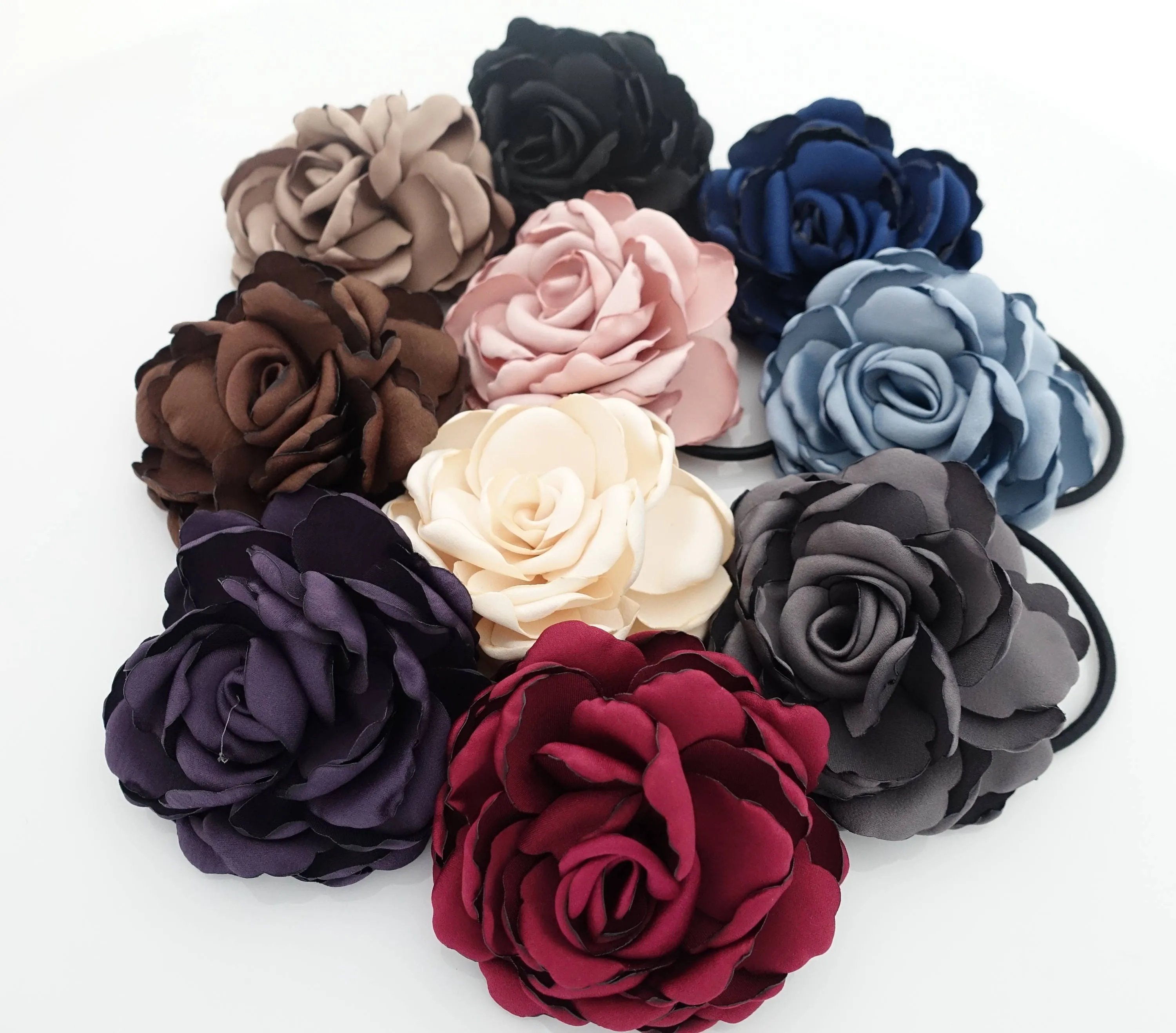 Discolored Petal Wild Rose Flower Hair Elastic Ponytail Holder Women Hair Accessory