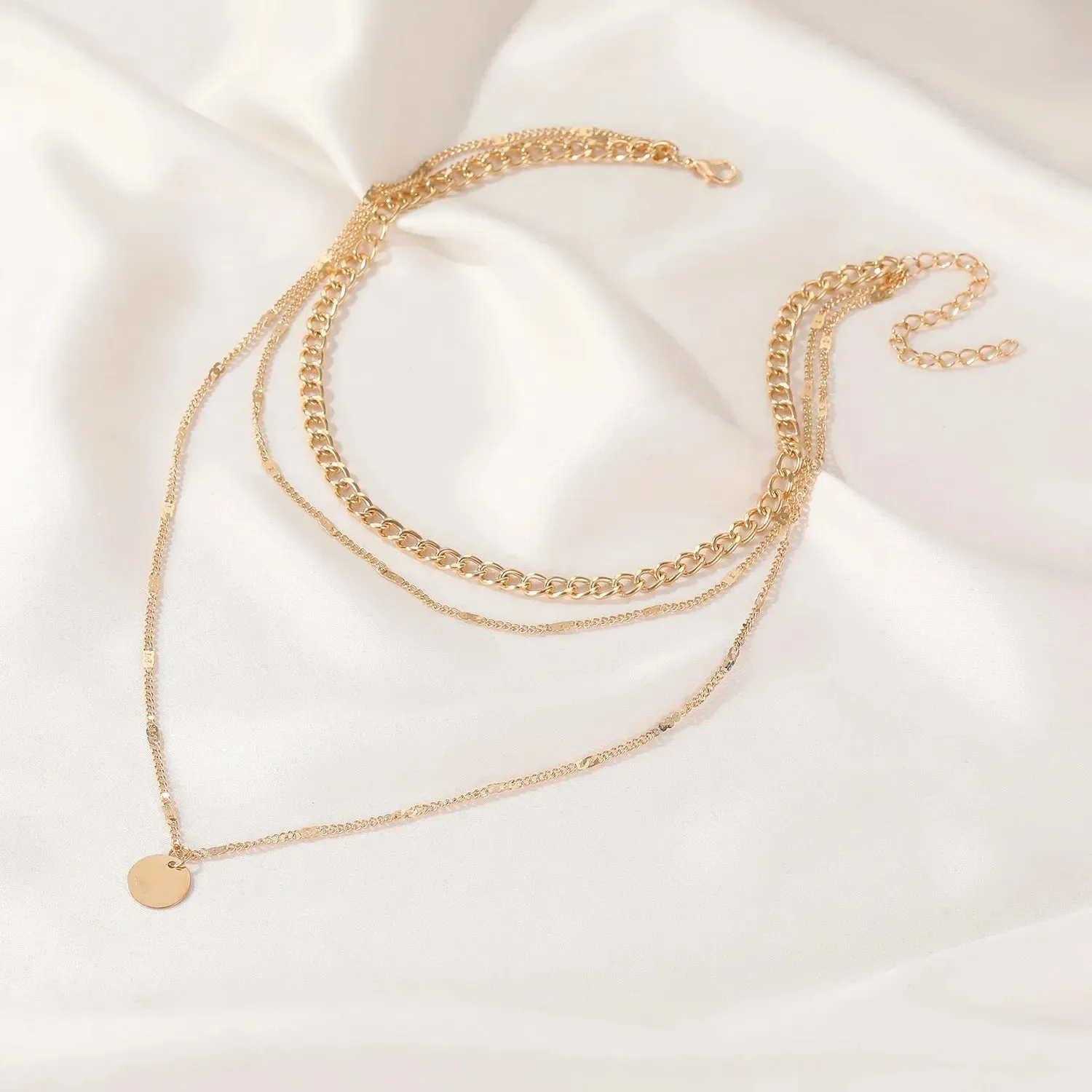 European Metal Multilayer Clavicle Retro Geometric Disc Wafer Gift Necklake