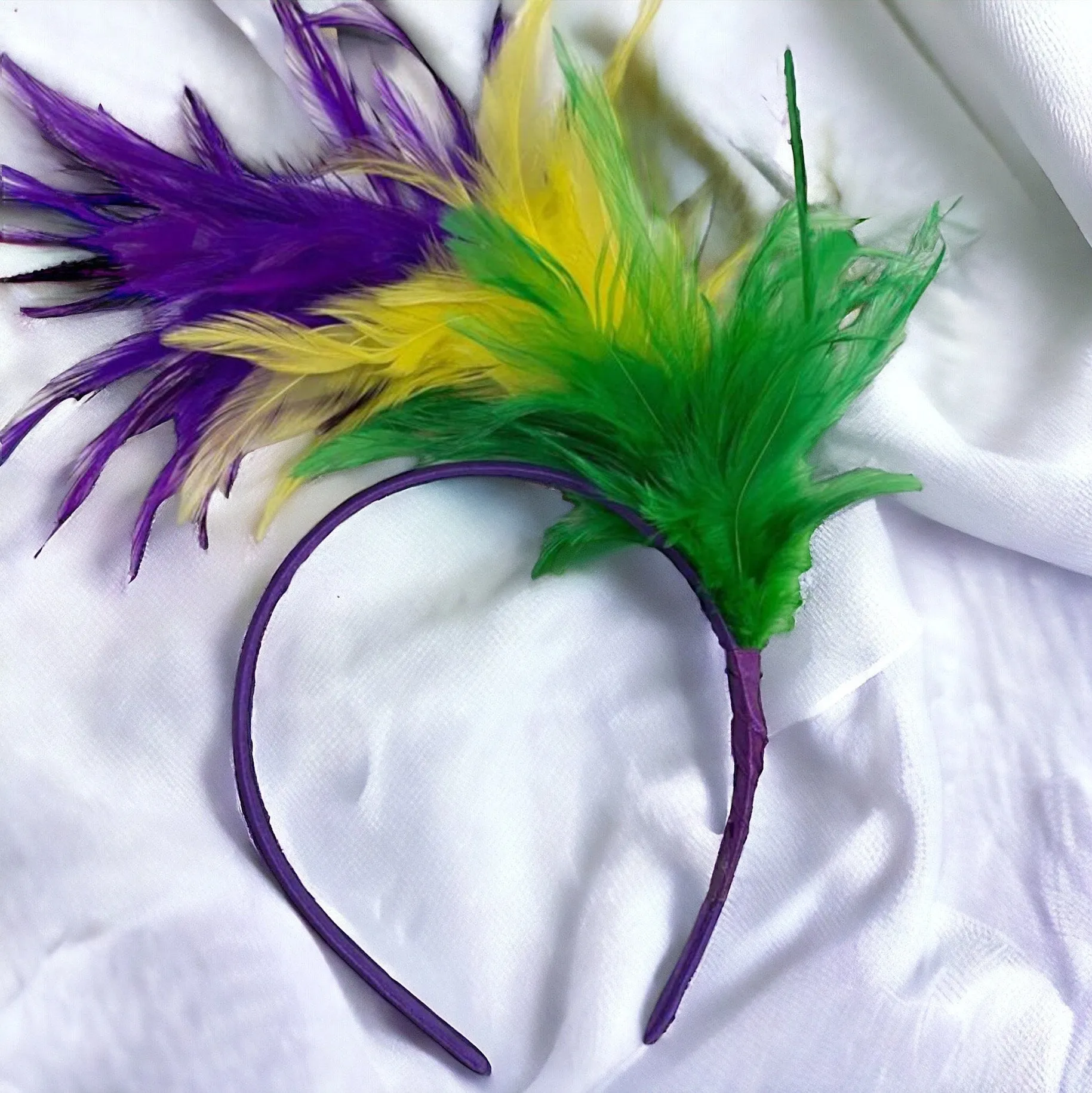 Feather Mardi Gras Headband - Purple Green Gold, Mardi Gras Headpiece, Mardi Gras Accessories, Feather Headband, Feather Headpiece