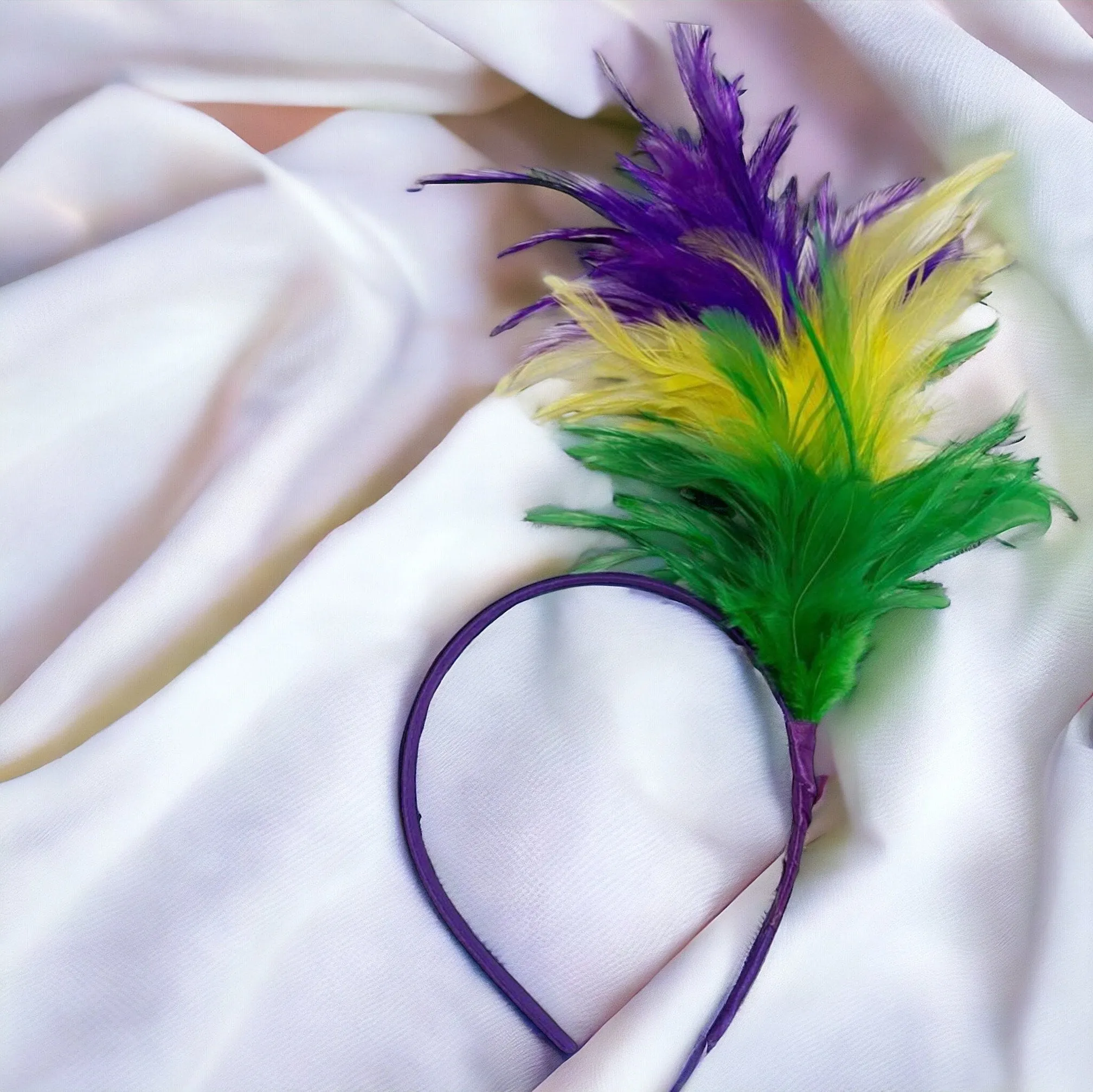 Feather Mardi Gras Headband - Purple Green Gold, Mardi Gras Headpiece, Mardi Gras Accessories, Feather Headband, Feather Headpiece