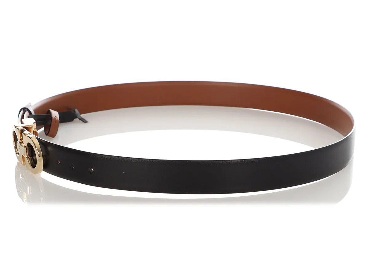 Ferragamo Black and Gold Reversible Gancini Belt
