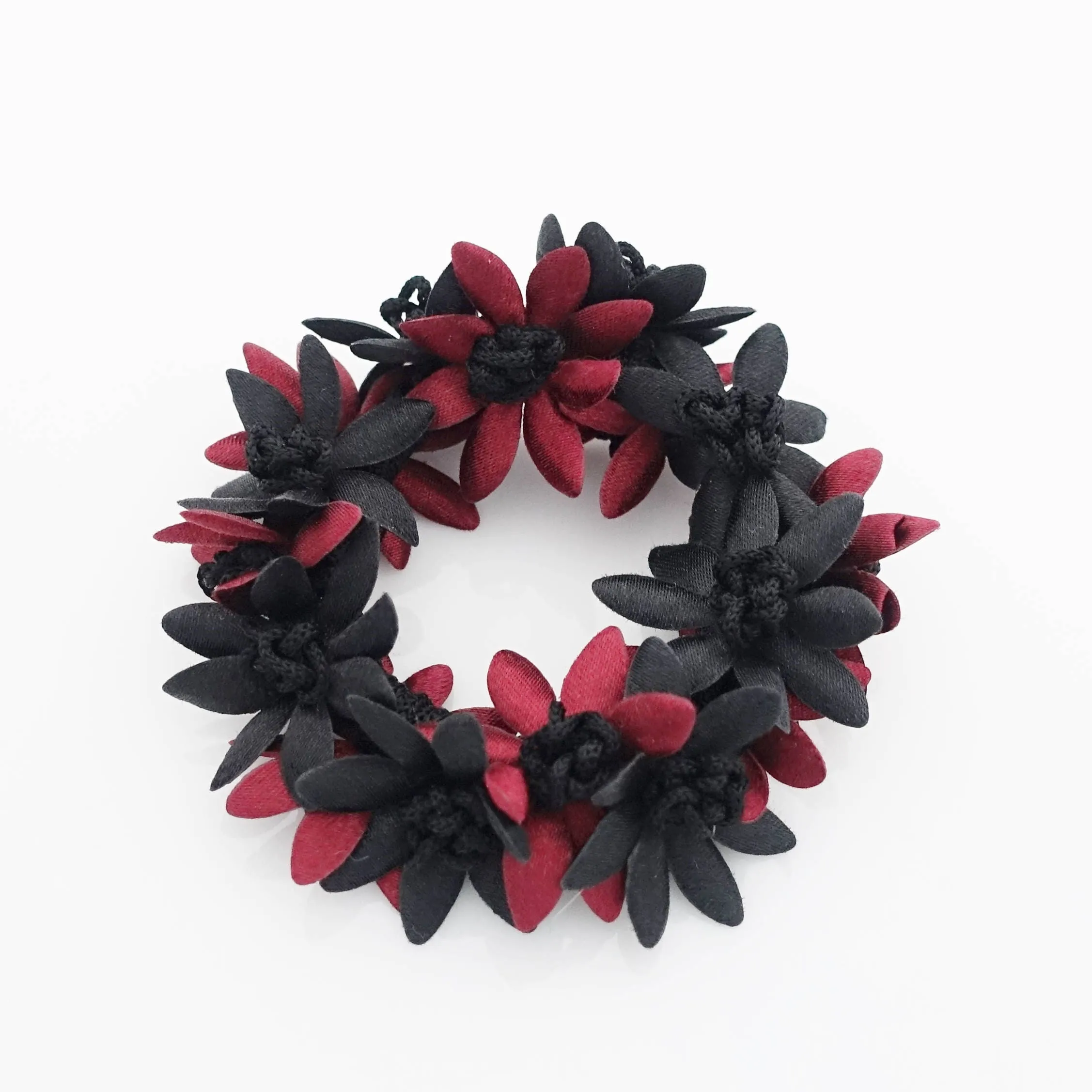 flower petal ponytail holder Two Tone Flower Petal Decorated Crochet Wrapped Hair Elastic hair tie women hair accessory
