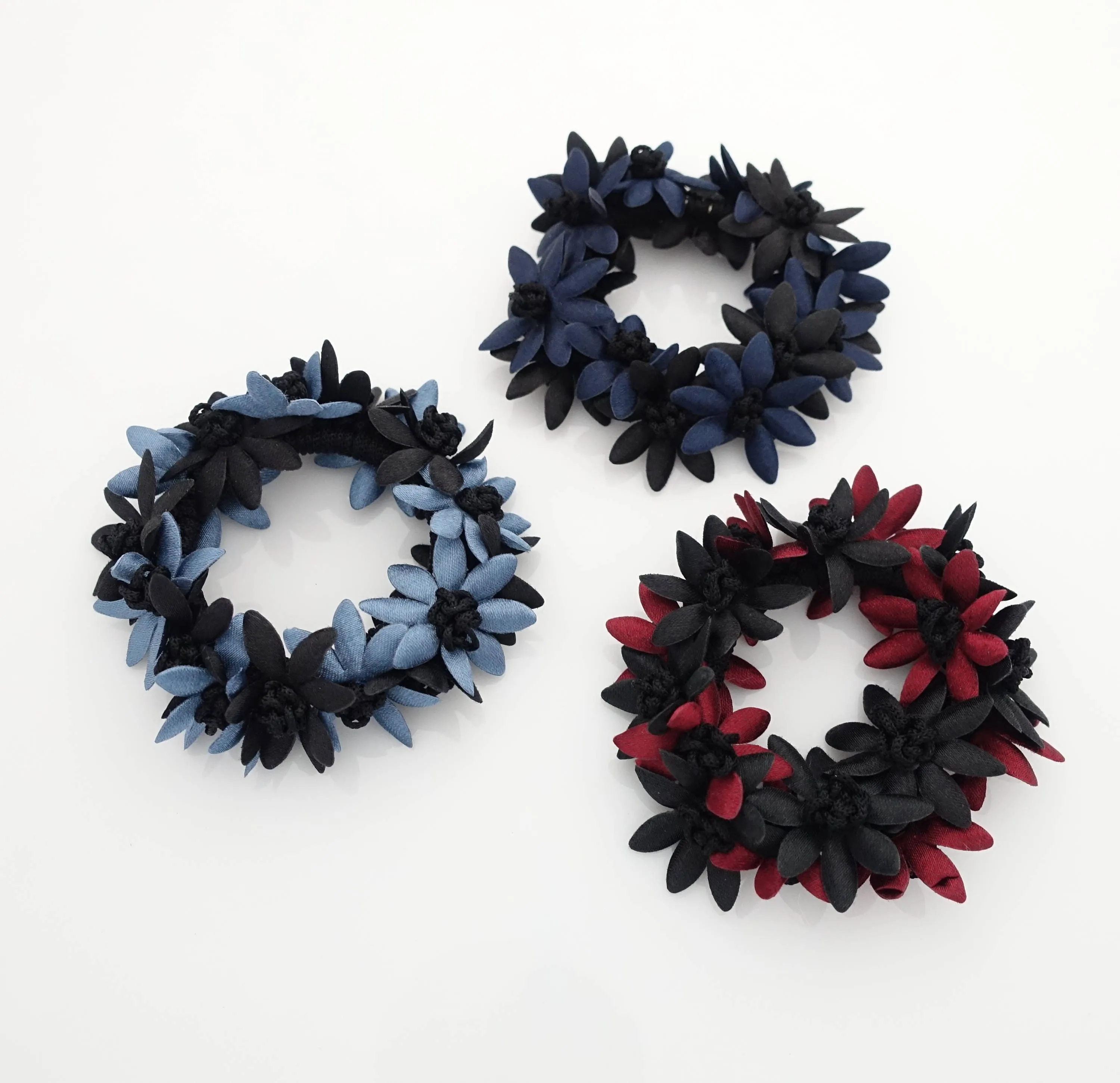 flower petal ponytail holder Two Tone Flower Petal Decorated Crochet Wrapped Hair Elastic hair tie women hair accessory