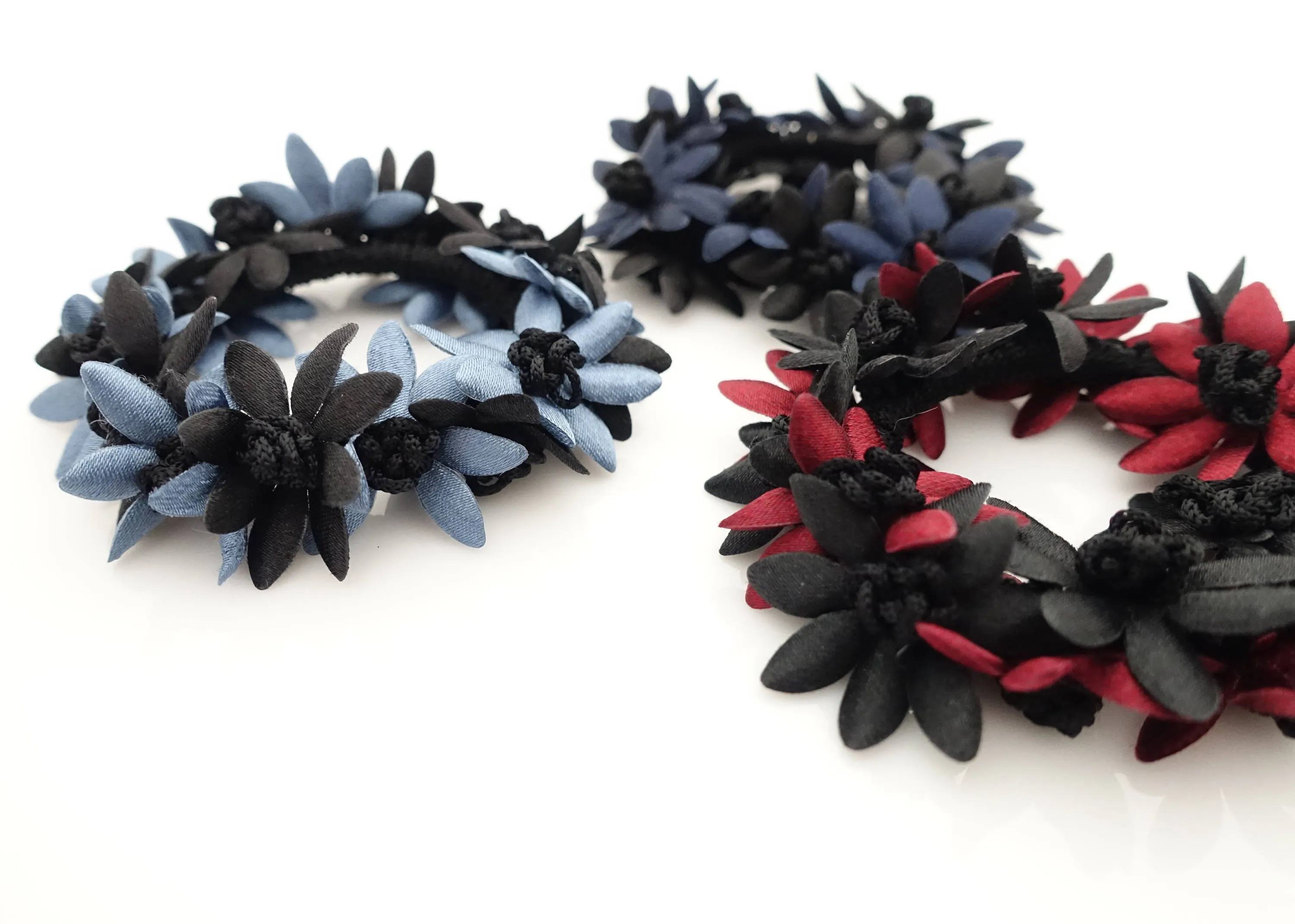 flower petal ponytail holder Two Tone Flower Petal Decorated Crochet Wrapped Hair Elastic hair tie women hair accessory