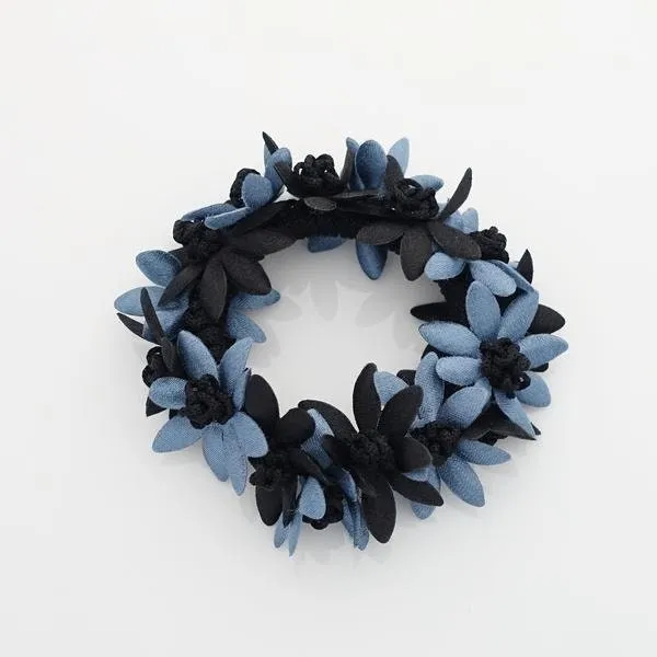 flower petal ponytail holder Two Tone Flower Petal Decorated Crochet Wrapped Hair Elastic hair tie women hair accessory