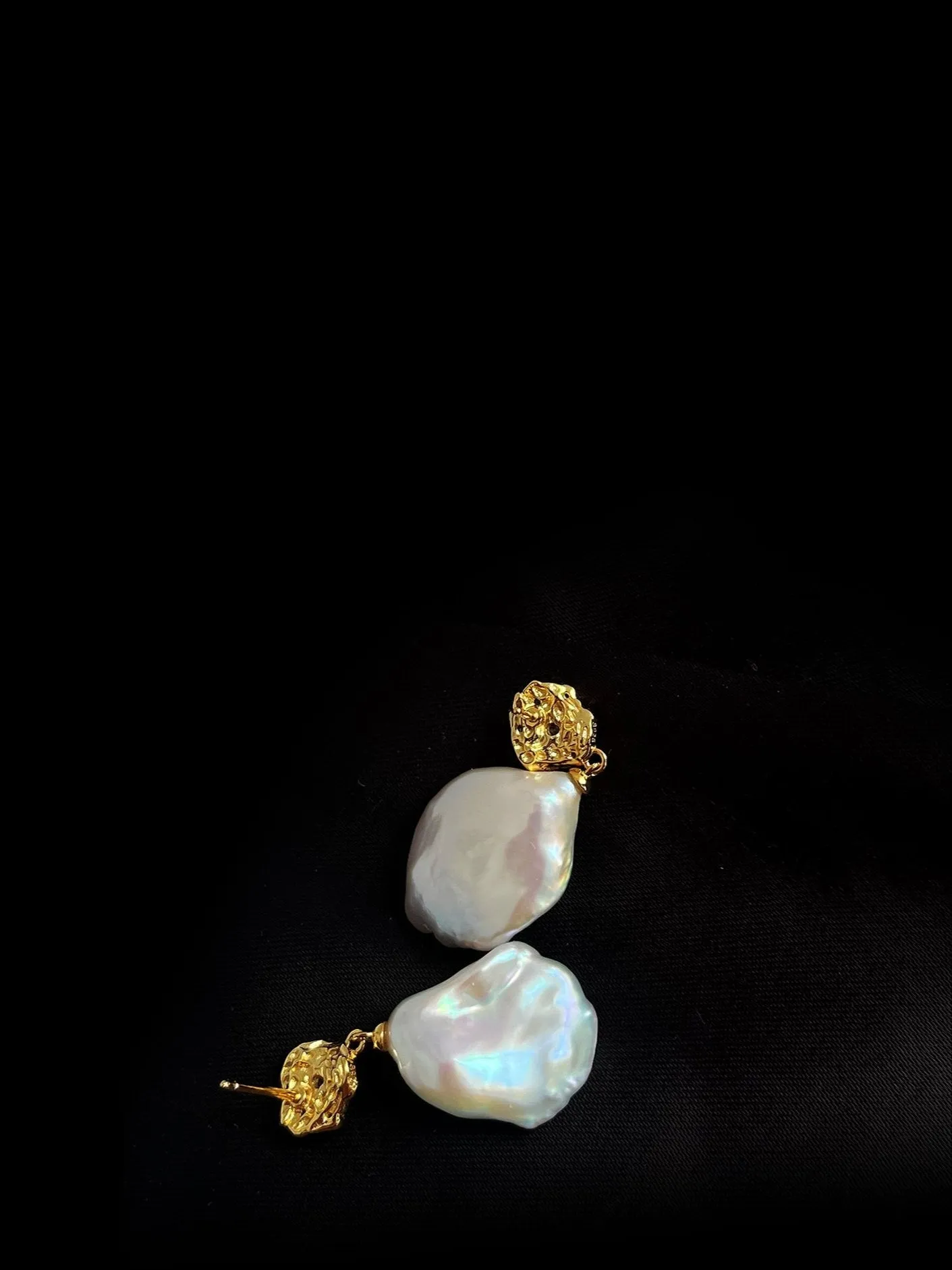 French Style Lava Petal Baroque Pearl Drop Earrings