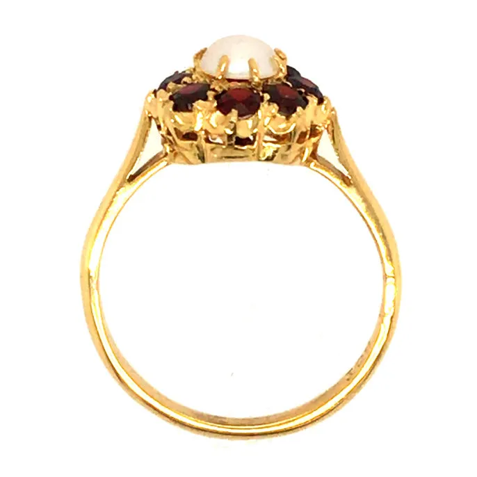 Garnet & Pearl Cluster Ring
