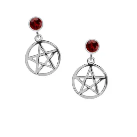 Garnet Pentagram Stud Drop Earrings