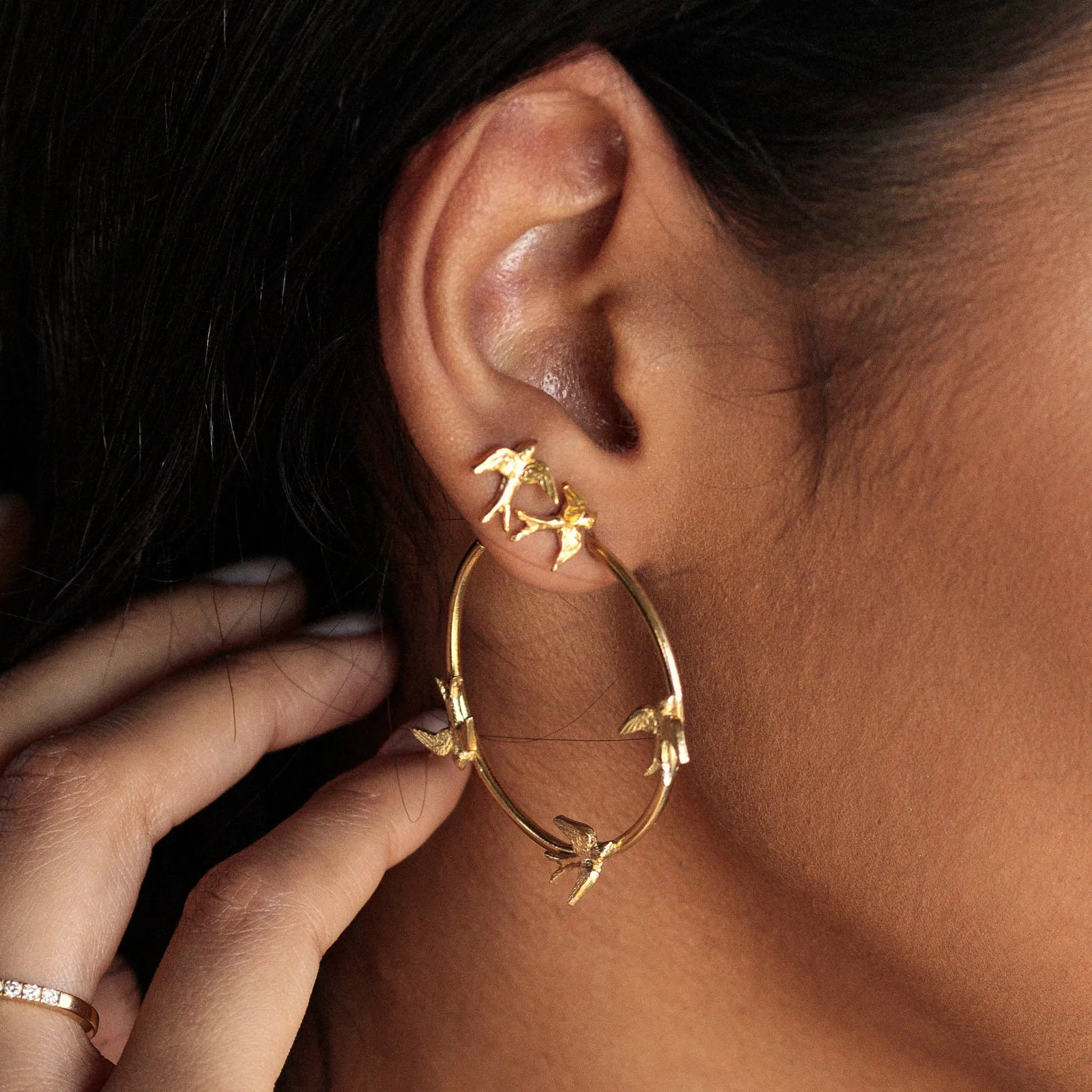 Gold Flight of the Swallow Hoop Earrings