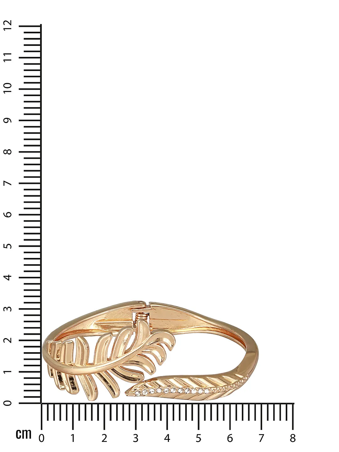 Gold-Plated American Diamond Studded Leaf Shaped Cuff Bracelet