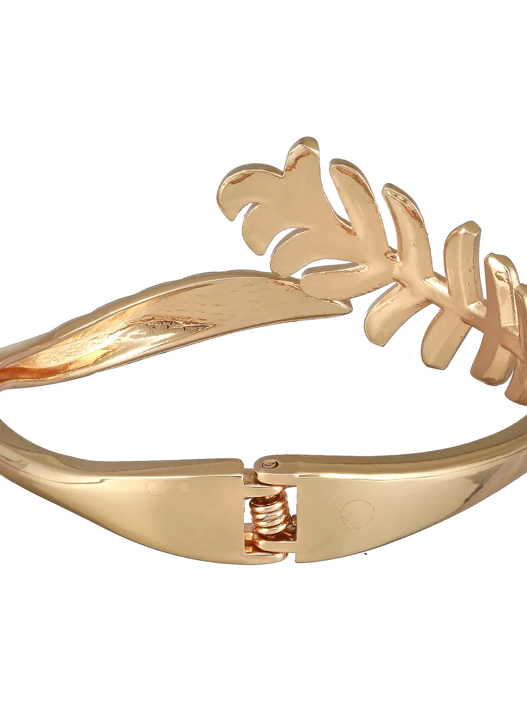 Gold-Plated American Diamond Studded Leaf Shaped Cuff Bracelet