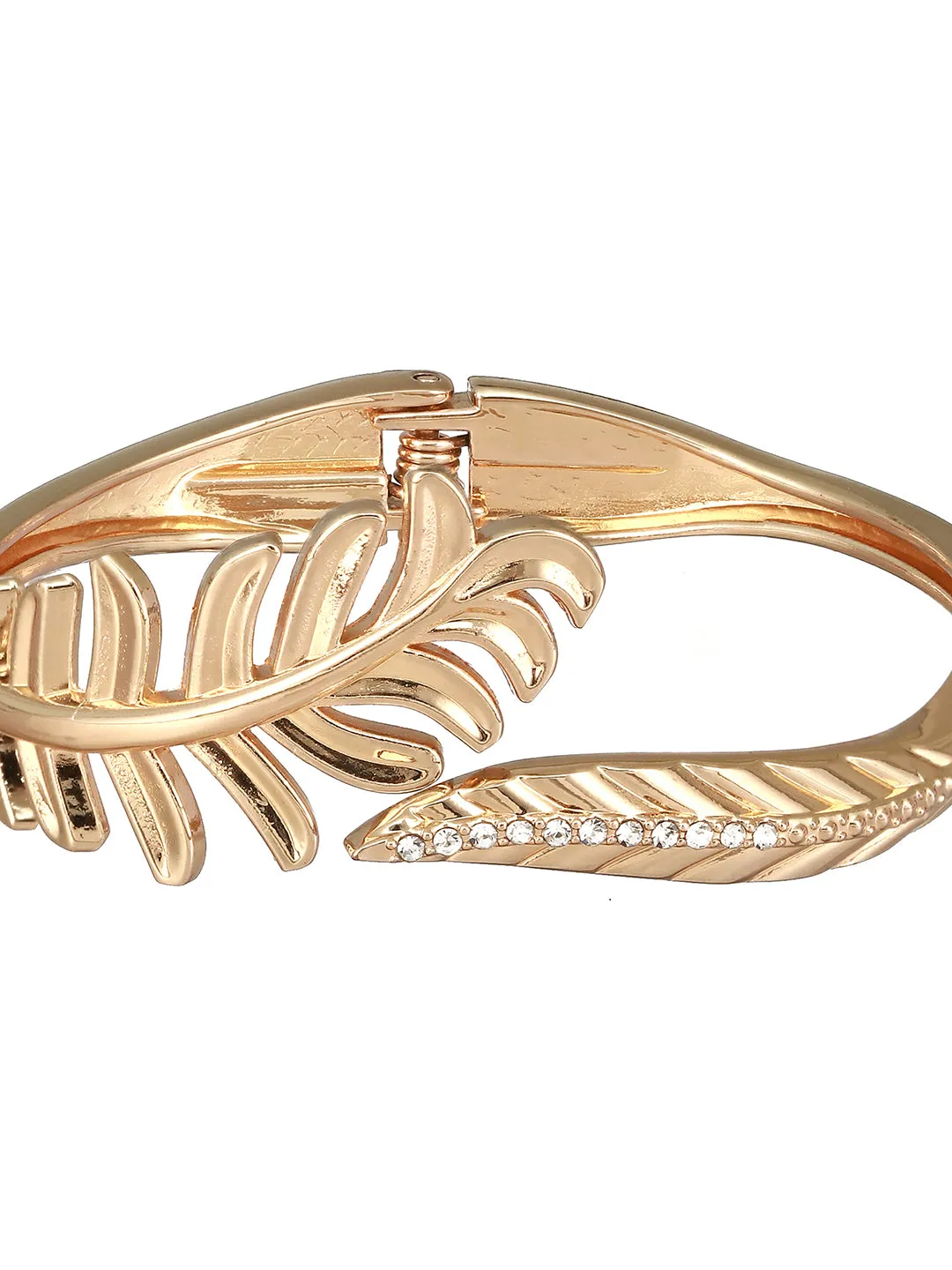 Gold-Plated American Diamond Studded Leaf Shaped Cuff Bracelet