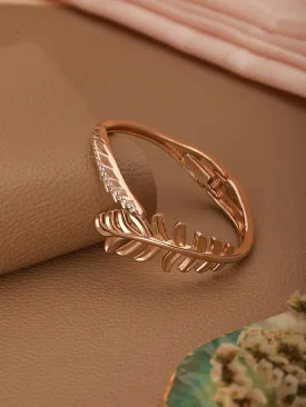 Gold-Plated American Diamond Studded Leaf Shaped Cuff Bracelet