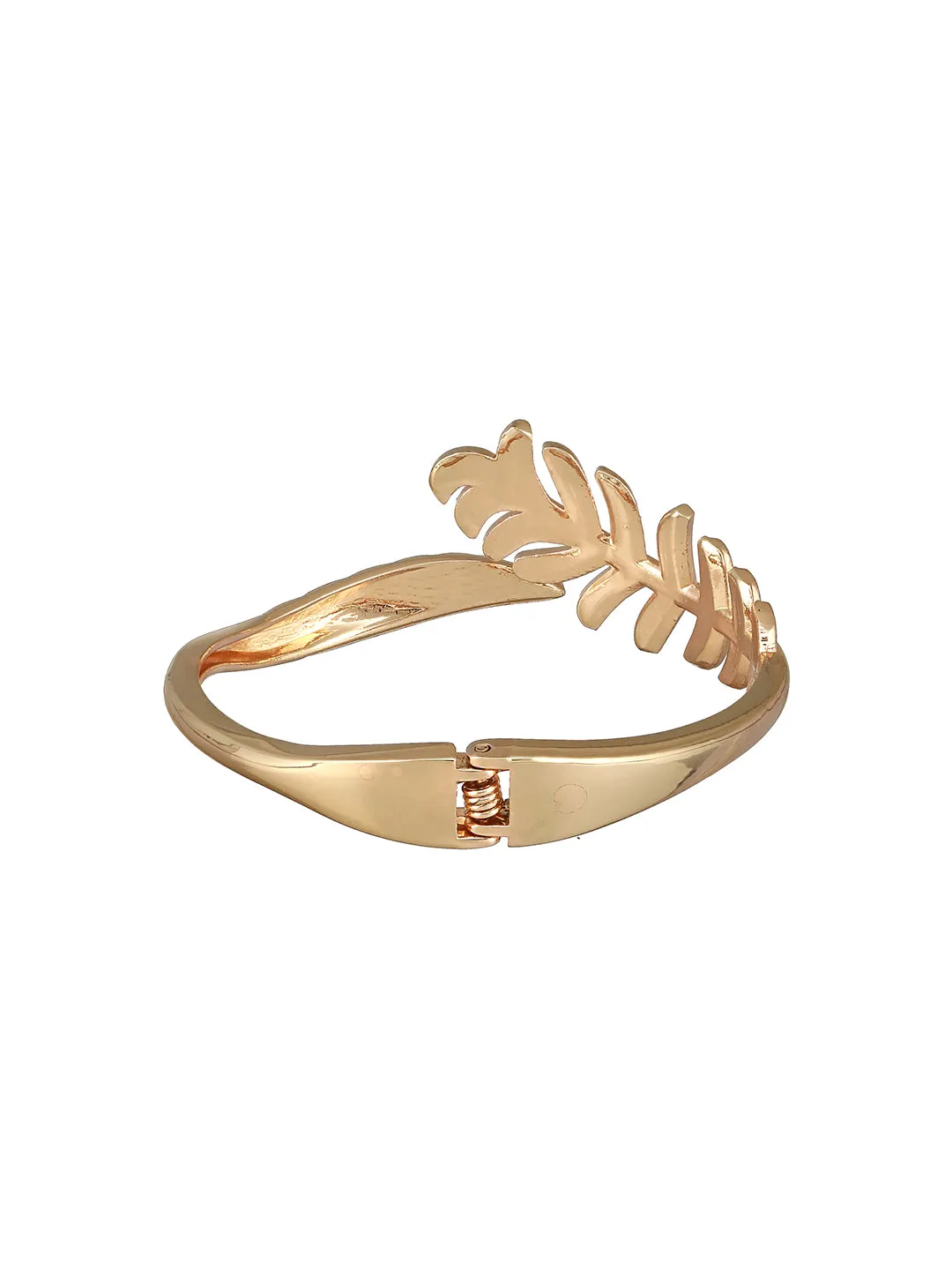 Gold-Plated American Diamond Studded Leaf Shaped Cuff Bracelet
