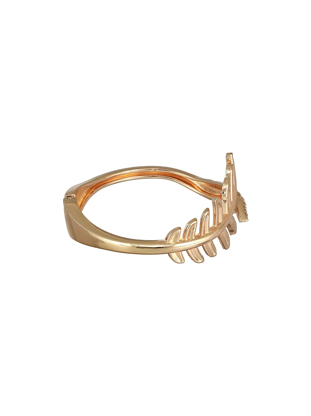 Gold-Plated American Diamond Studded Leaf Shaped Cuff Bracelet