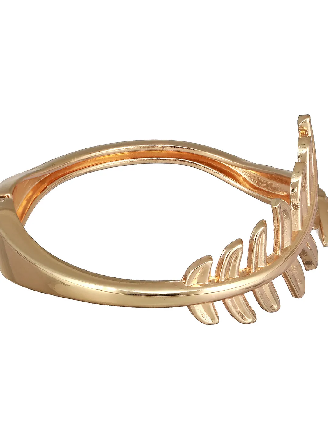 Gold-Plated American Diamond Studded Leaf Shaped Cuff Bracelet